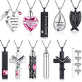 10 Pcs Urn Necklace for Ashes Cremation Jewelry Wings Tear Drop Cross Crystal Ashes Necklace Stainless Steel Zircon Memorial Loc