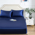 Satin Fitted Sheet, King Fitted Sheet Only, 1 - Piece Ultra Soft Deep Pocket Single Silk Bottom Bed Sheet King - Navy Blue
