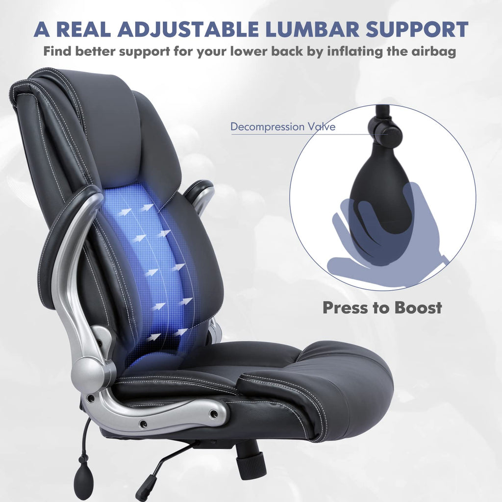 Colamy Leather Executive Office Chair- High Back Home Computer Desk Chair With Padded Flip-Up Arms, Adjustable Tilt Lock, Swivel Rolling Ergonomic Chair For Adult Working Study-Black, Set Of 2
