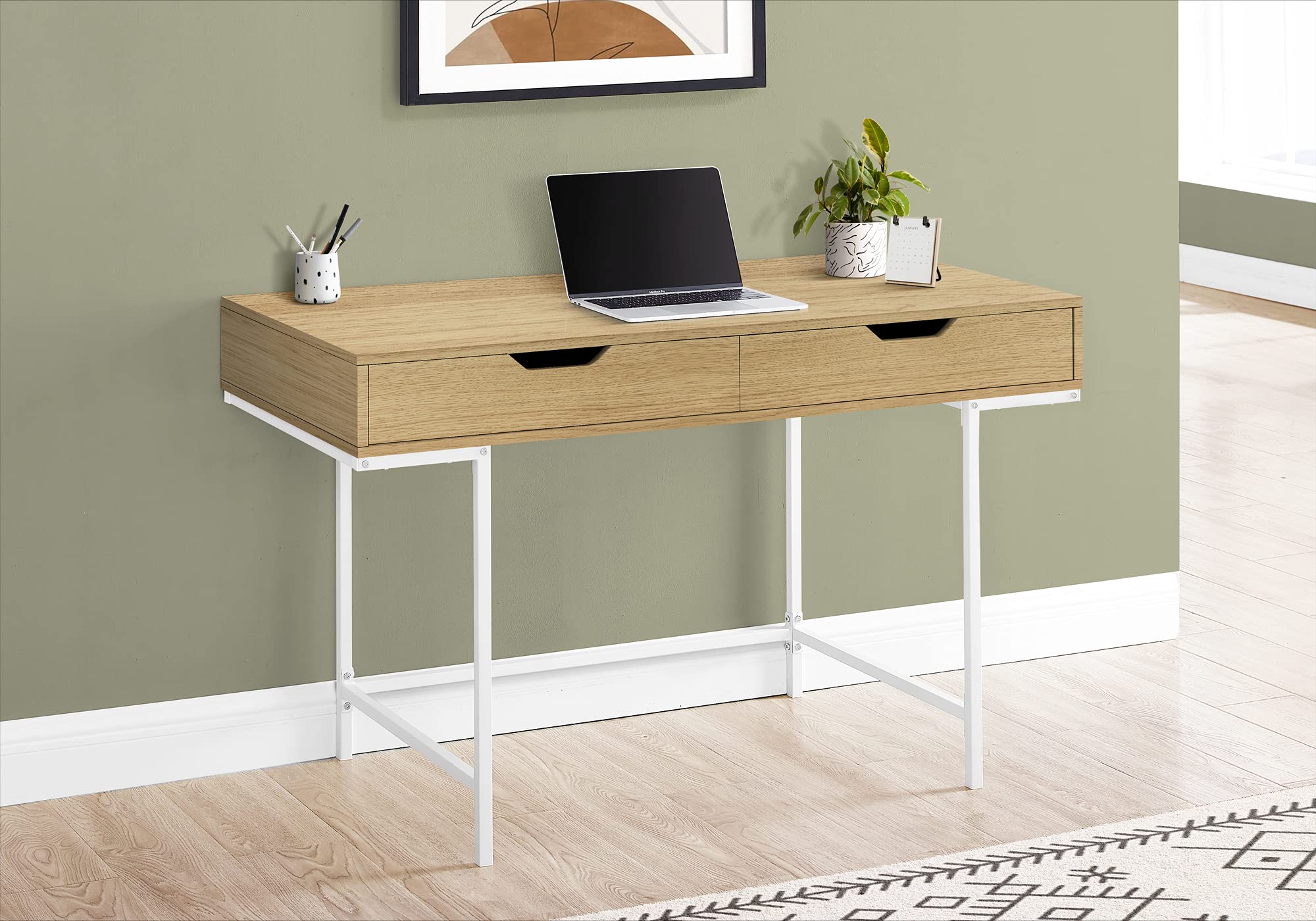 Monarch Specialties 7569 Computer Desk, Home Office, Laptop, Storage Drawers, 48' L, Work, Metal, Laminate, Contemporary, Modern Desk-48, 47.25' L x 23.75' W x 30' H, Natural Wood-Look/White