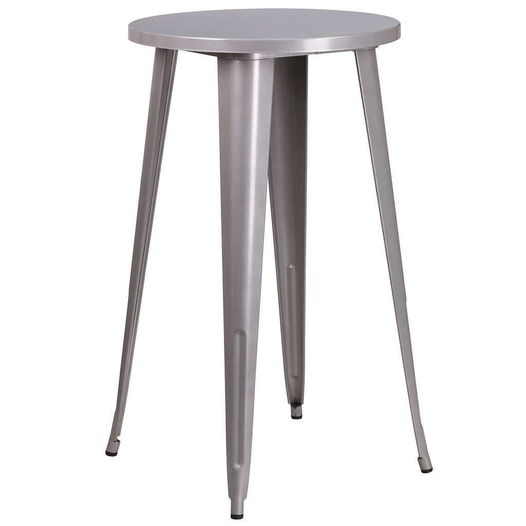 Flash Furniture Commercial Grade 24" Round Silver Metal Indoor-Outdoor Bar Table Set with 2 Square Seat Backless Stools