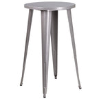 Flash Furniture Commercial Grade 24" Round Silver Metal Indoor-Outdoor Bar Table Set with 2 Square Seat Backless Stools