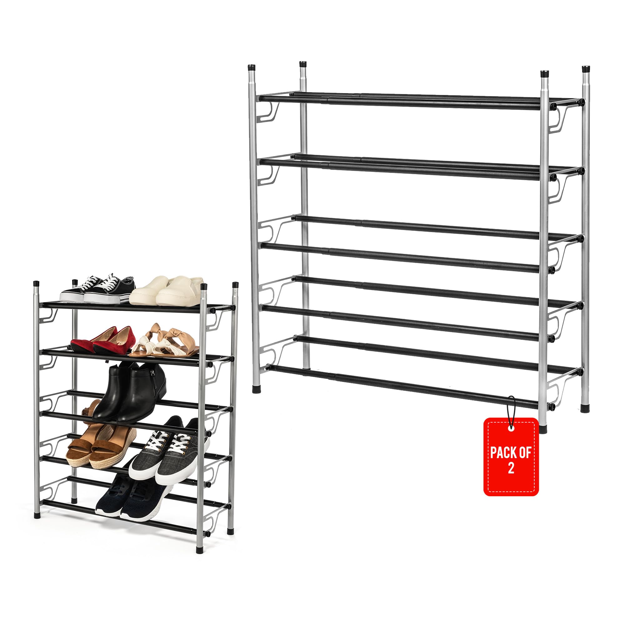 USTECH Adjustable, Expandable Shoe Rack Storage Organizer | Portable, Large, Free Standing Closet Shelf for Bedroom and Entryway