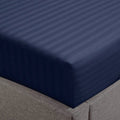 Feather & Stitch 100% Cotton 1 Piece Damask Stripe Full Fitted Sheet 500 Thread Count Dark Blue 18' Extra Deep Pocket Luxury Sateen Weave Stretchable Boxer Elastic Fits Mattress Perfectly
