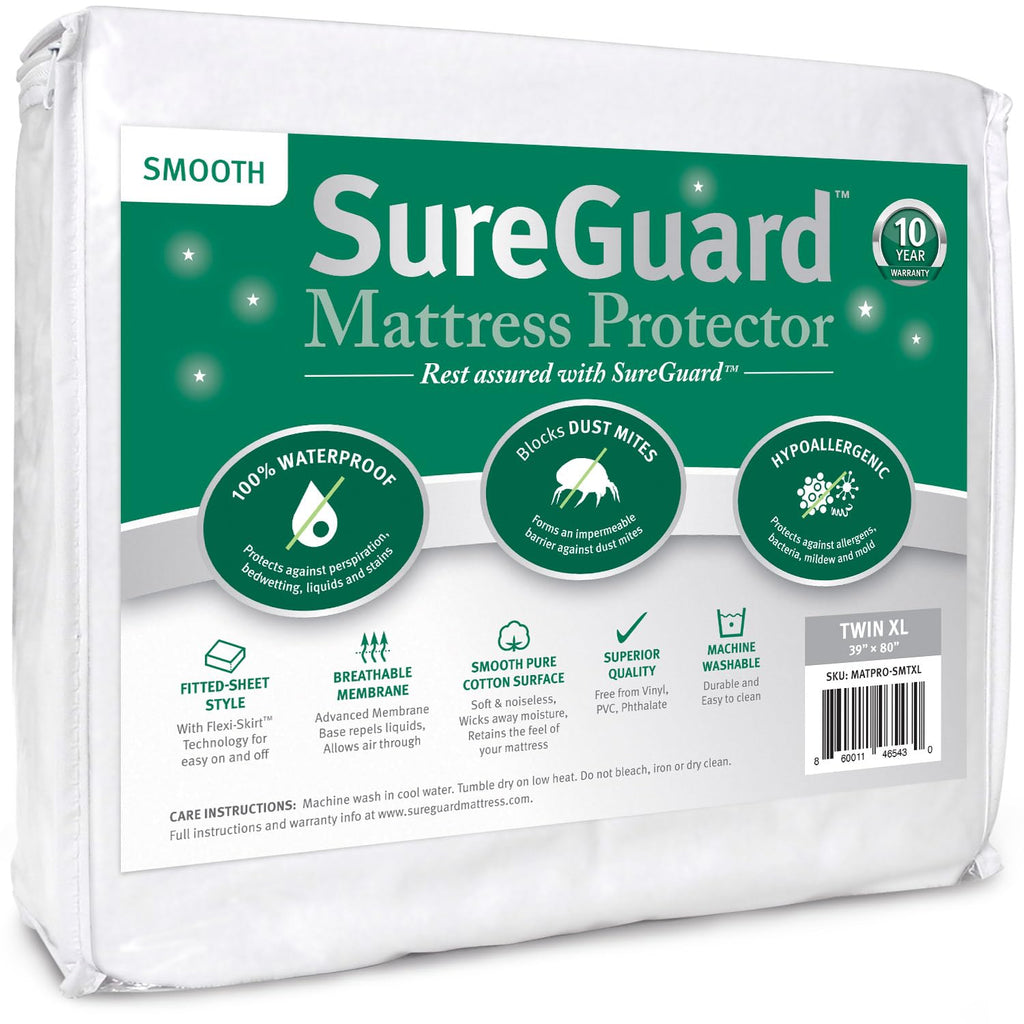 Sureguard Twin Extra Long (Xl) Mattress Protector - 100% Waterproof, Hypoallergenic - Premium Fitted Cotton Cover - Smooth