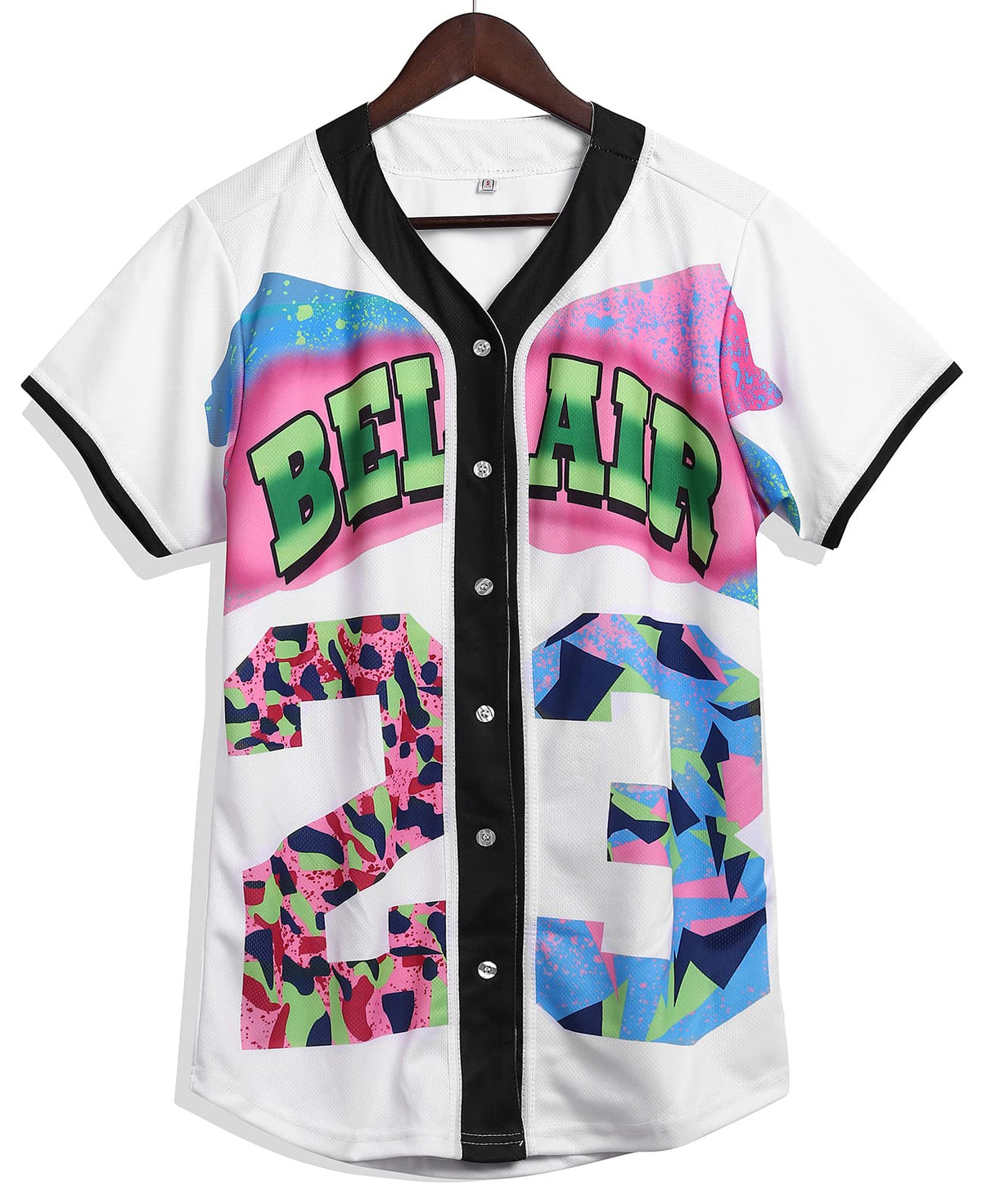 Amzdest 90S Clothing For Women, Unisex Hip Hop Outfit For Party, Bel Air 23 Baseball Jersey For Party, Short Sleeve Button Down
