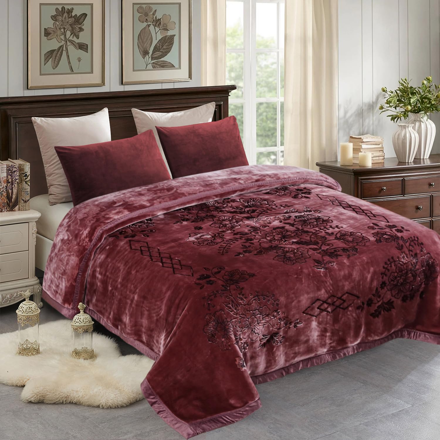 Jml Plush Fleece Blanket 87' X 94', 10.5 Pounds Korean Style Mink Blanket King Size For Winter - Soft And Warm, 2 Ply A&B Prin