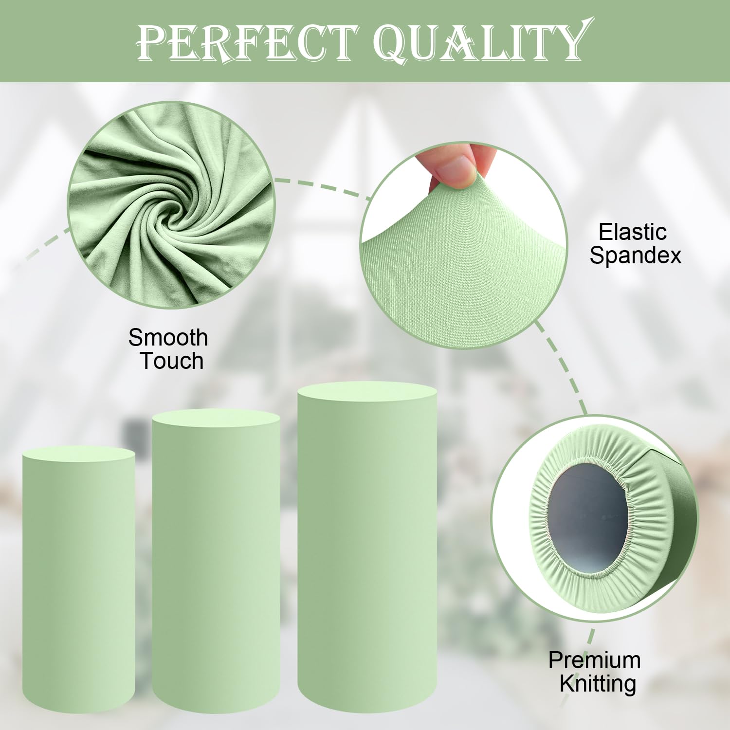 Saitimade Set Of 3 - Sage Green Cylinder Pedestal Stand Covers, Flexible Cylinder Stand Covers For Party, Wedding Or Birthday Ev