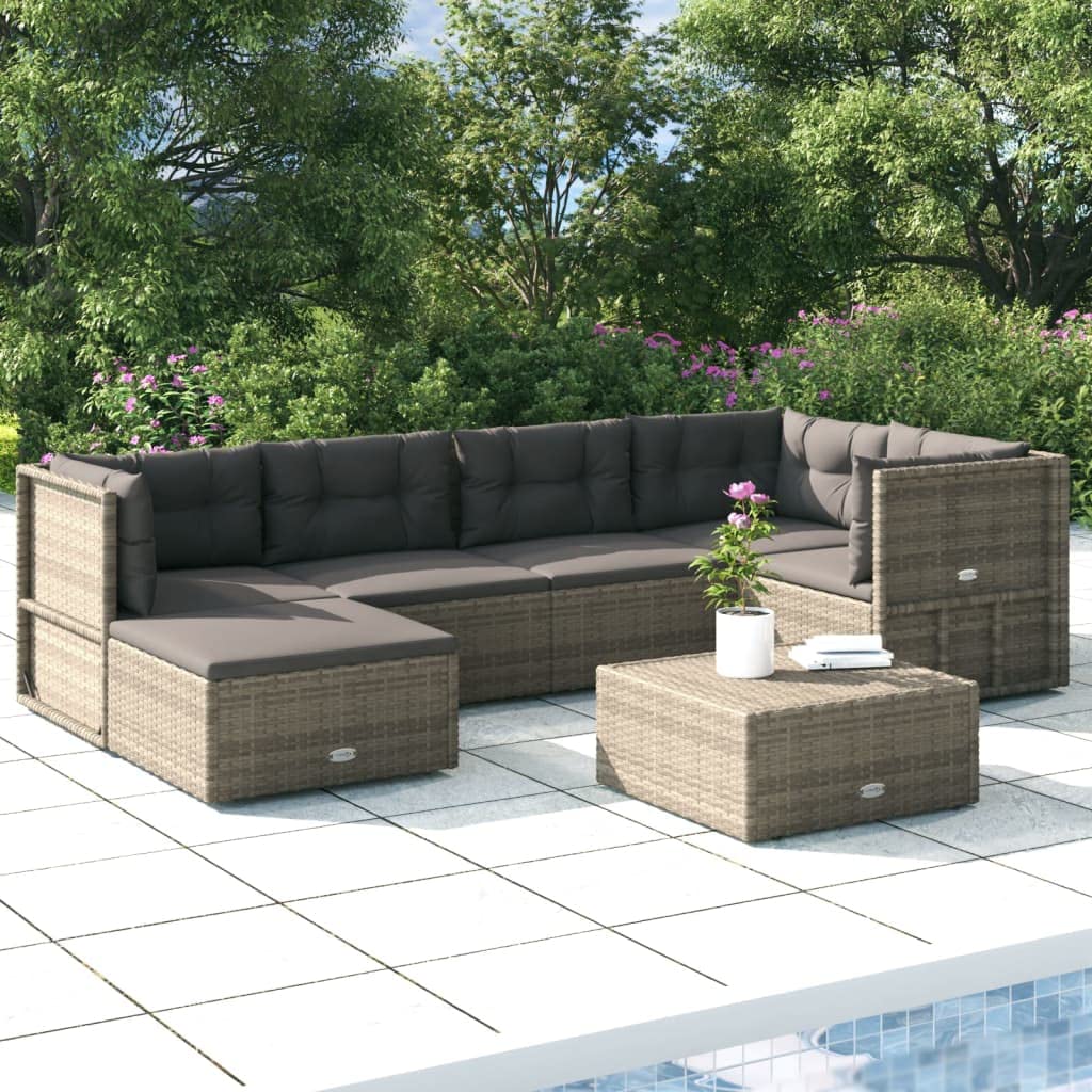 vidaXL 6 Piece Patio Lounge Set with Cushions Gray Poly Rattan