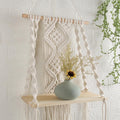 Wagon Brand |Wooden Floating Macrame Wall Hanging Shelf Bohemian Woven Rope Swing Shelf Display Home Book Plant Storage Holder O