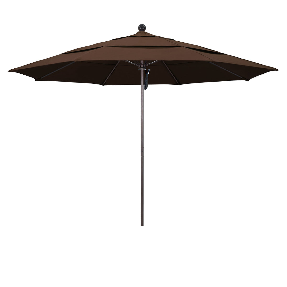 California Umbrella 11' Round Aluminum/Fiberglass Umbrella, Pulley Lift, Bronze Pole, Pacifica Mocha Fabric