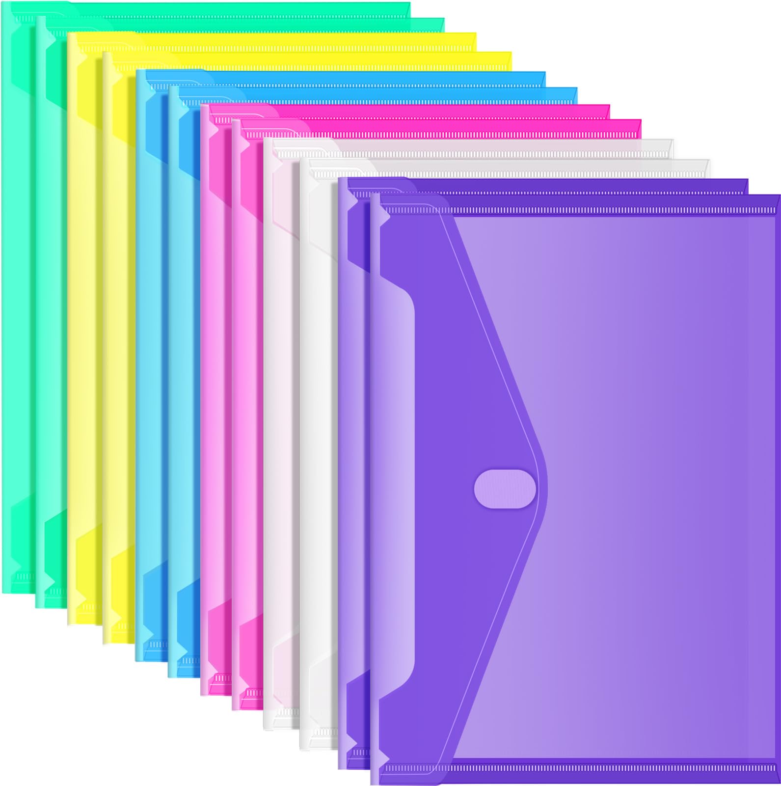 Sooez 12 Pack Plastic Envelopes, Plastic File Folders For Documents, Clear School Folder, Colored File Folders Letter A4 Size, D