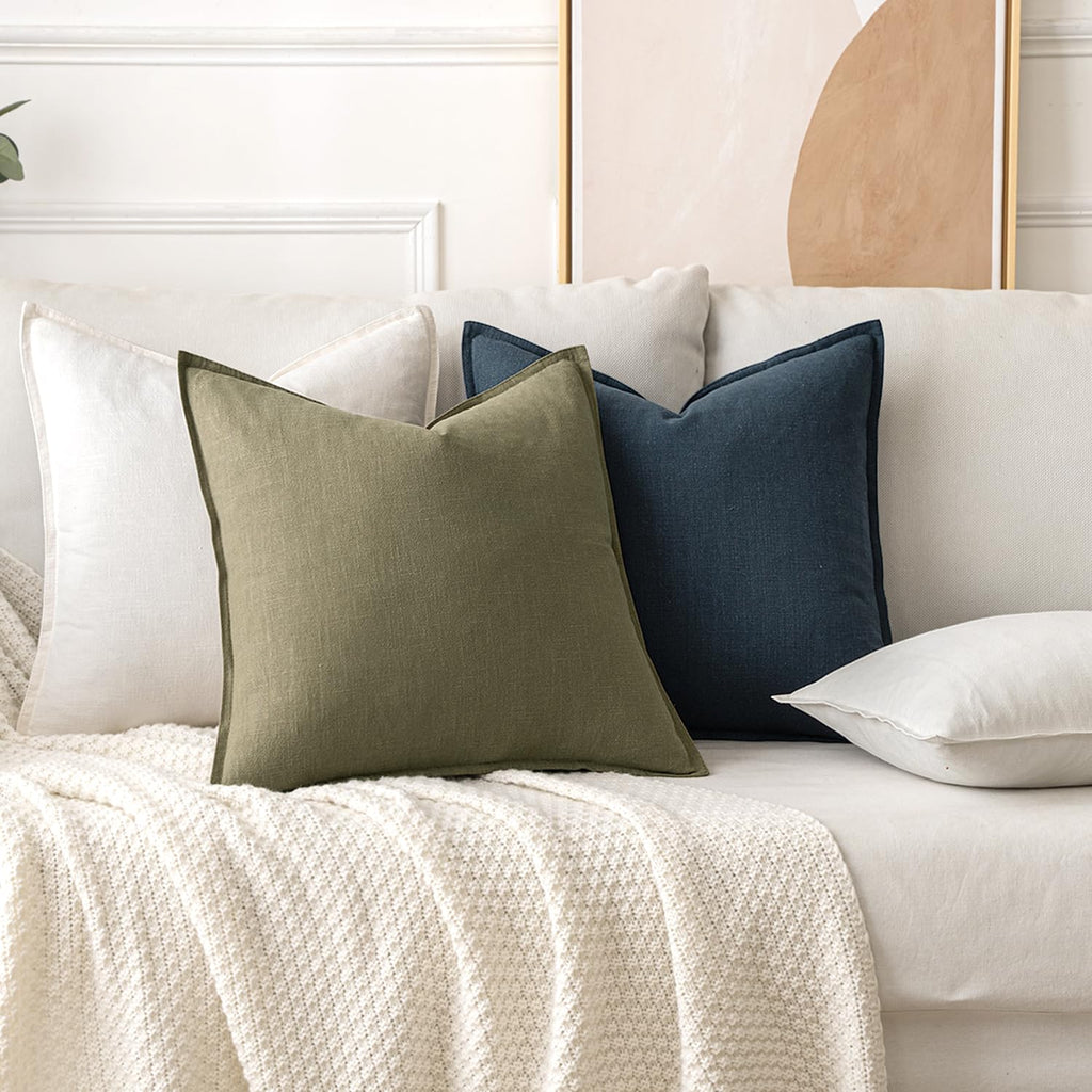 Miulee Linen Pillow Covers 16X16 Inch Cream White ?Decorative Boho Farmhouse? ?Neutral Throw Pillows Pack Of 2 Soft Accent Couch Pillowcases Spring Modern Home Decor For Sofa Cushion Livingroom Bed