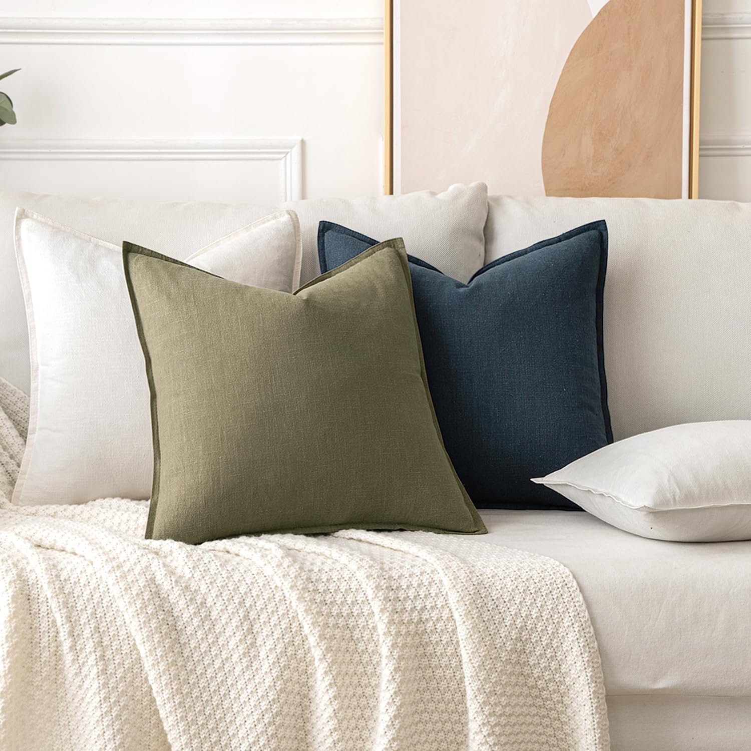 Miulee Linen Pillow Covers 16X16 Inch Cream White ?Decorative Boho Farmhouse? ?Neutral Throw Pillows Pack Of 2 Soft Accent Couch Pillowcases Spring Modern Home Decor For Sofa Cushion Livingroom Bed