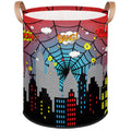 Dirty Clothes Hamper for Boys Laundry Basket City Skyline Spiders Webs Collapsible Large Round Storage Bin Organizer for Living 