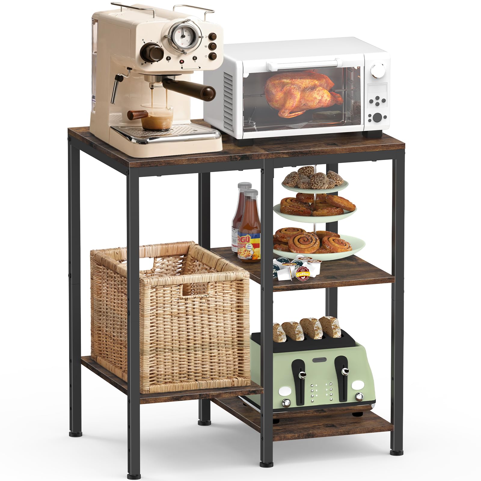 OGEMXU Kitchen Bakers Rack, Microwave Stand with Storage, 4-Tier Kitchen Stand with Adjustable Shelves, Extra Storage for Kitche