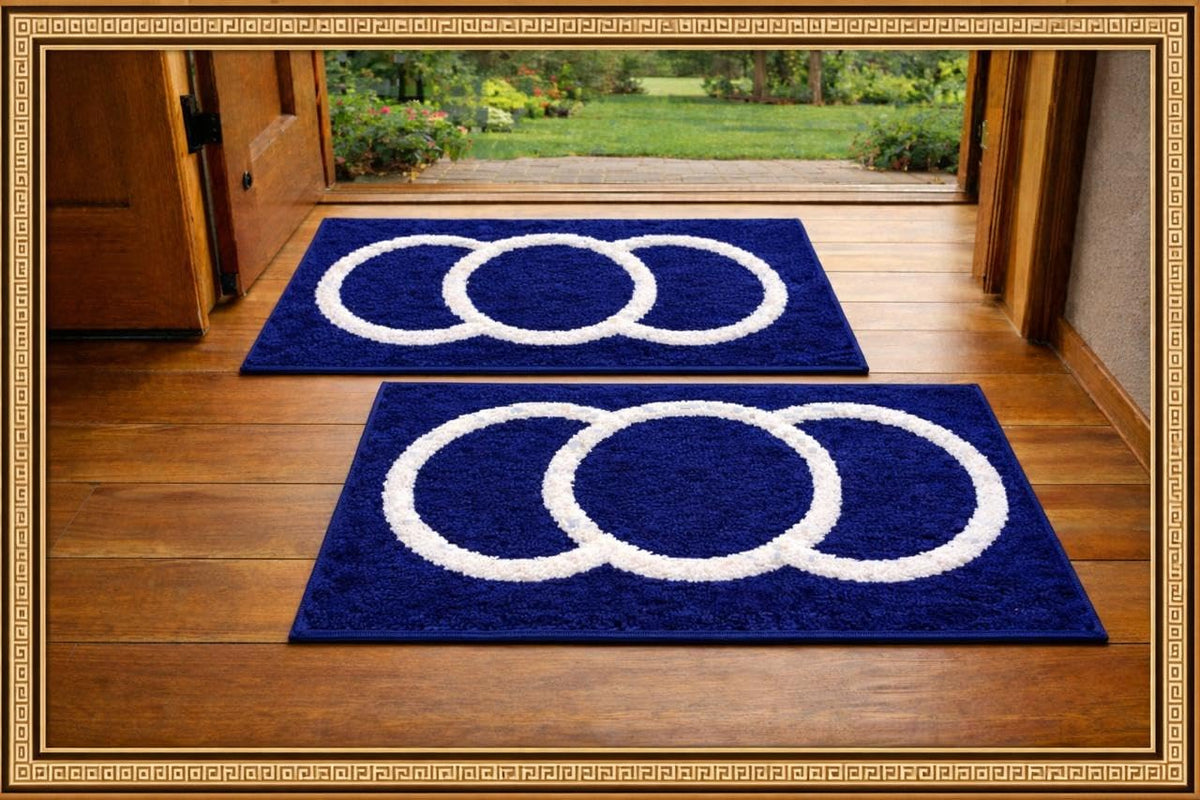 DAJ Blue and White Circle Design Door Mat, Set of 2, 16x24 Inch,Floor Rug for Entrance