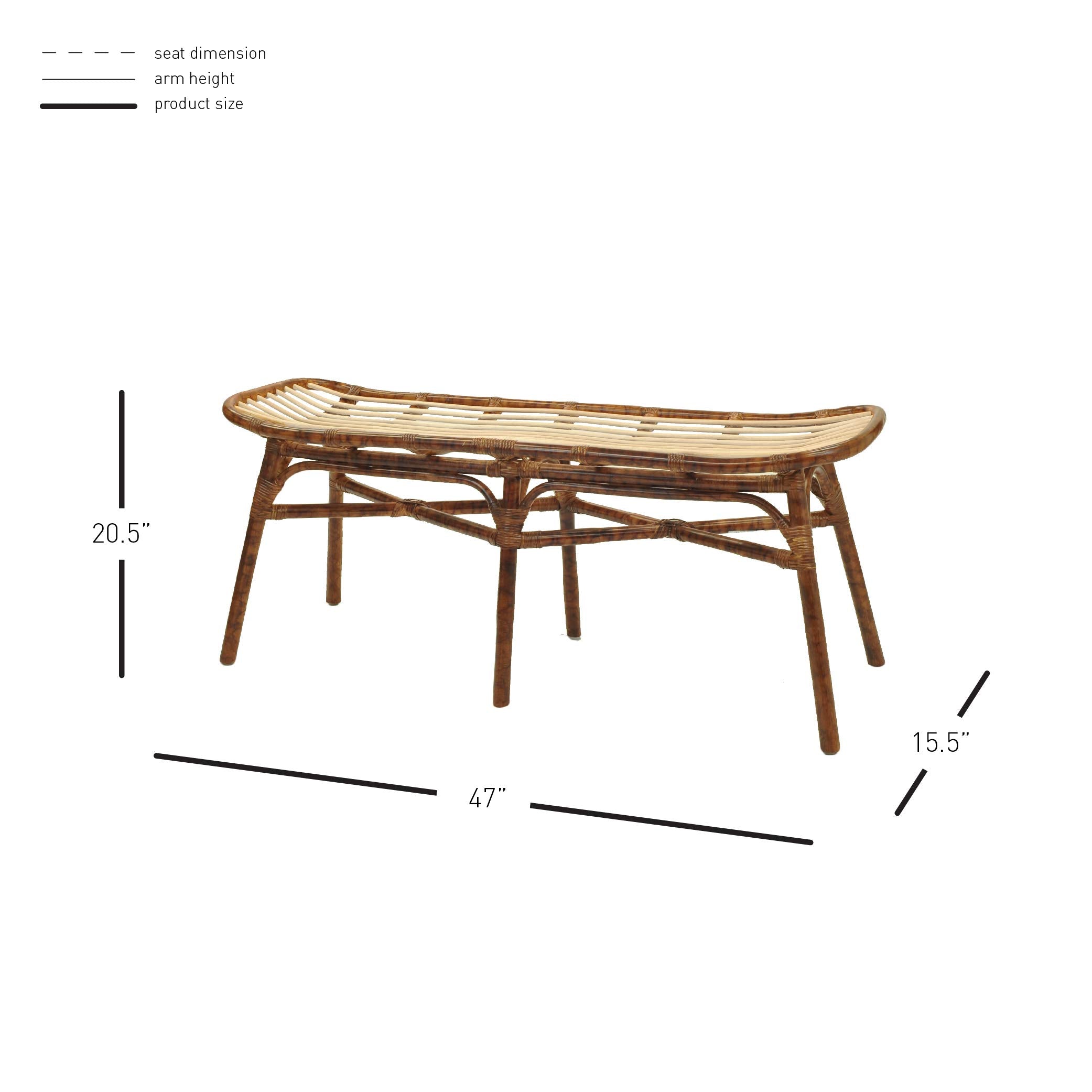 New Pacific Direct Beyla Rattan Benches, Marble Brown