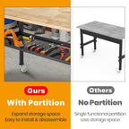 48'/60'' Adjustable Workbench, Rubber Wood Top Work Bench Heavy-Duty Work Table With Power Outlet, Wheels, Partition 2000 Lbs Load Capacity Hardwood Work Benches For Garage, Workshop, Home, Office
