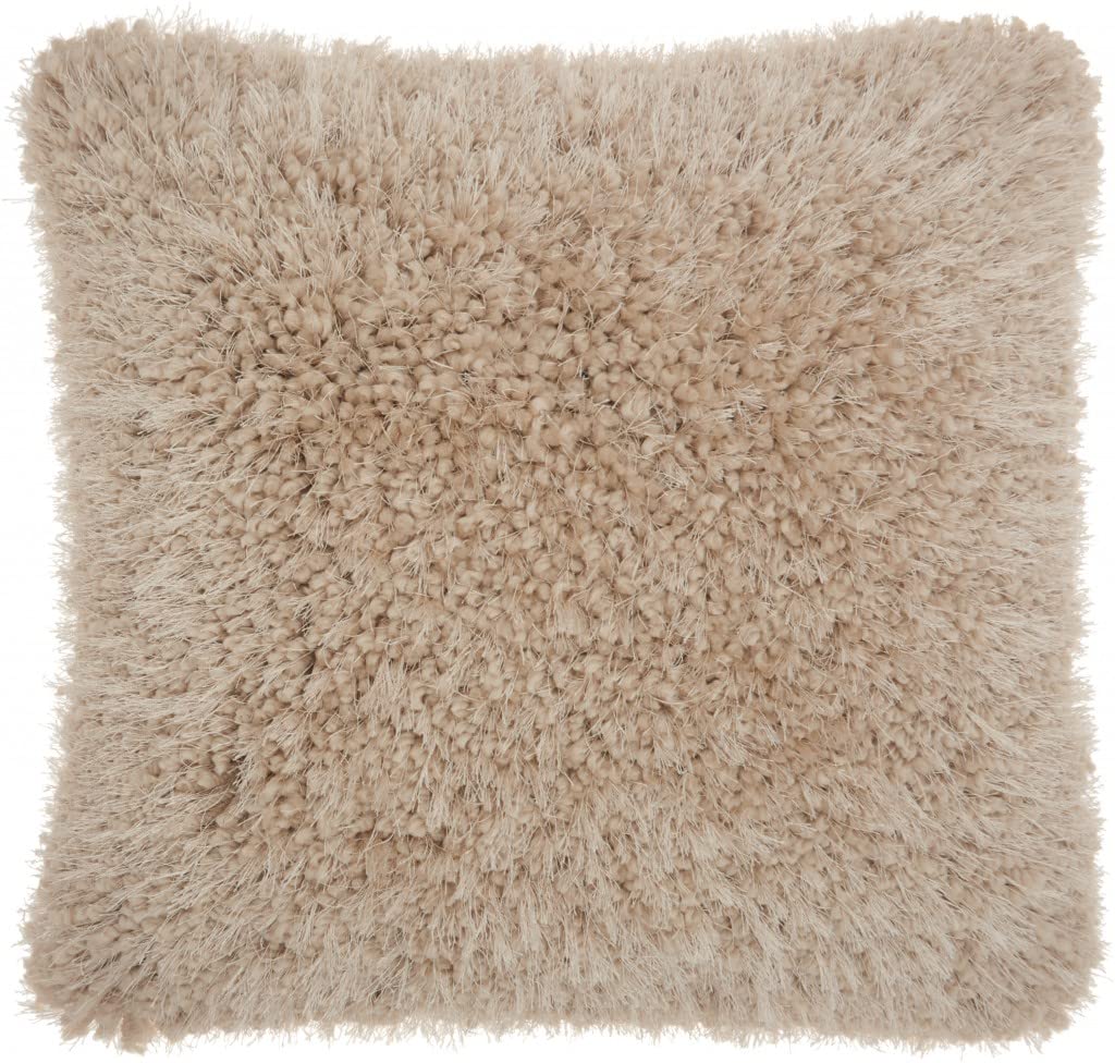 HomeRoots Polyester Fluffy Beige Shag Accent Throw Pillow