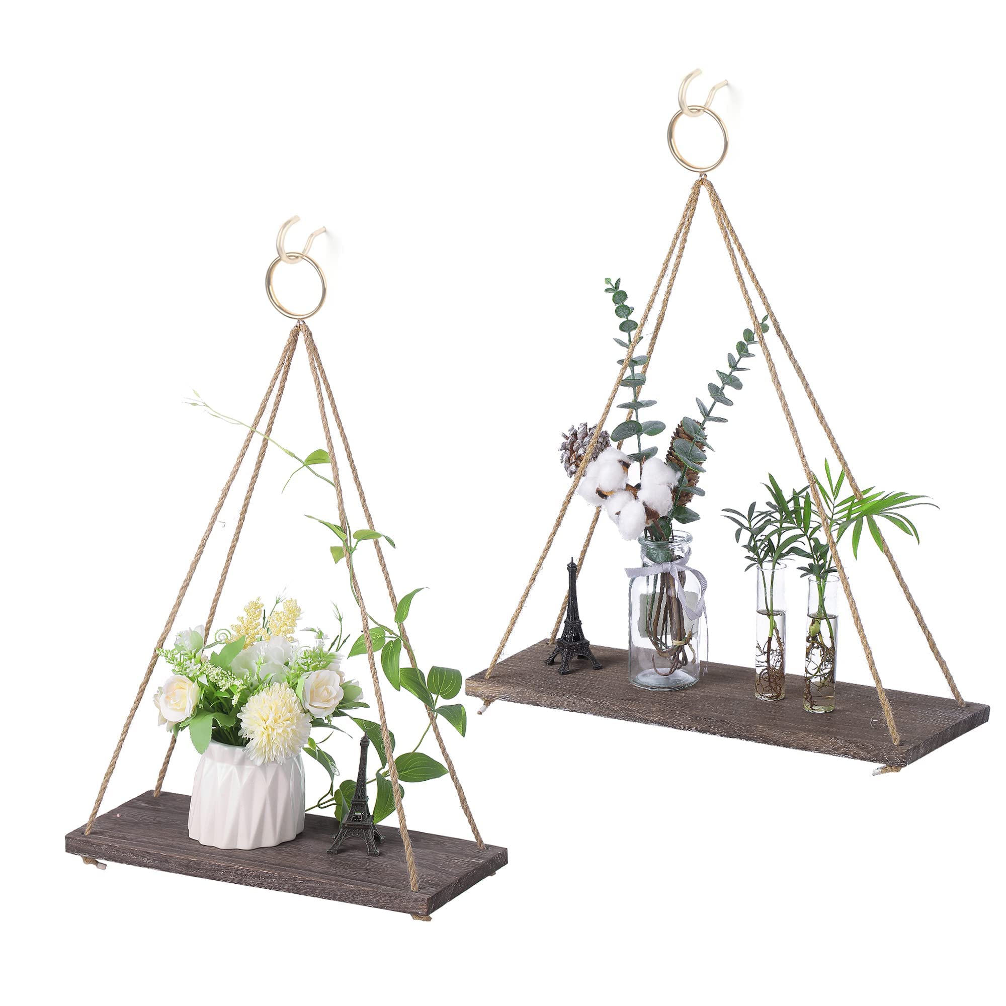 MITIME Hanging Shelves for Wall & Window Plant Shelf Indoor - Floating Wall Shelves for Bedroom Bathroom Living Room - Macrame W