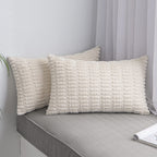 Anroduo Pack Of 2 Cream White Pillow Covers Decorative Throw Pillows 12X20 Inch For Couch Bed Living Room Soft Corduroy Striped