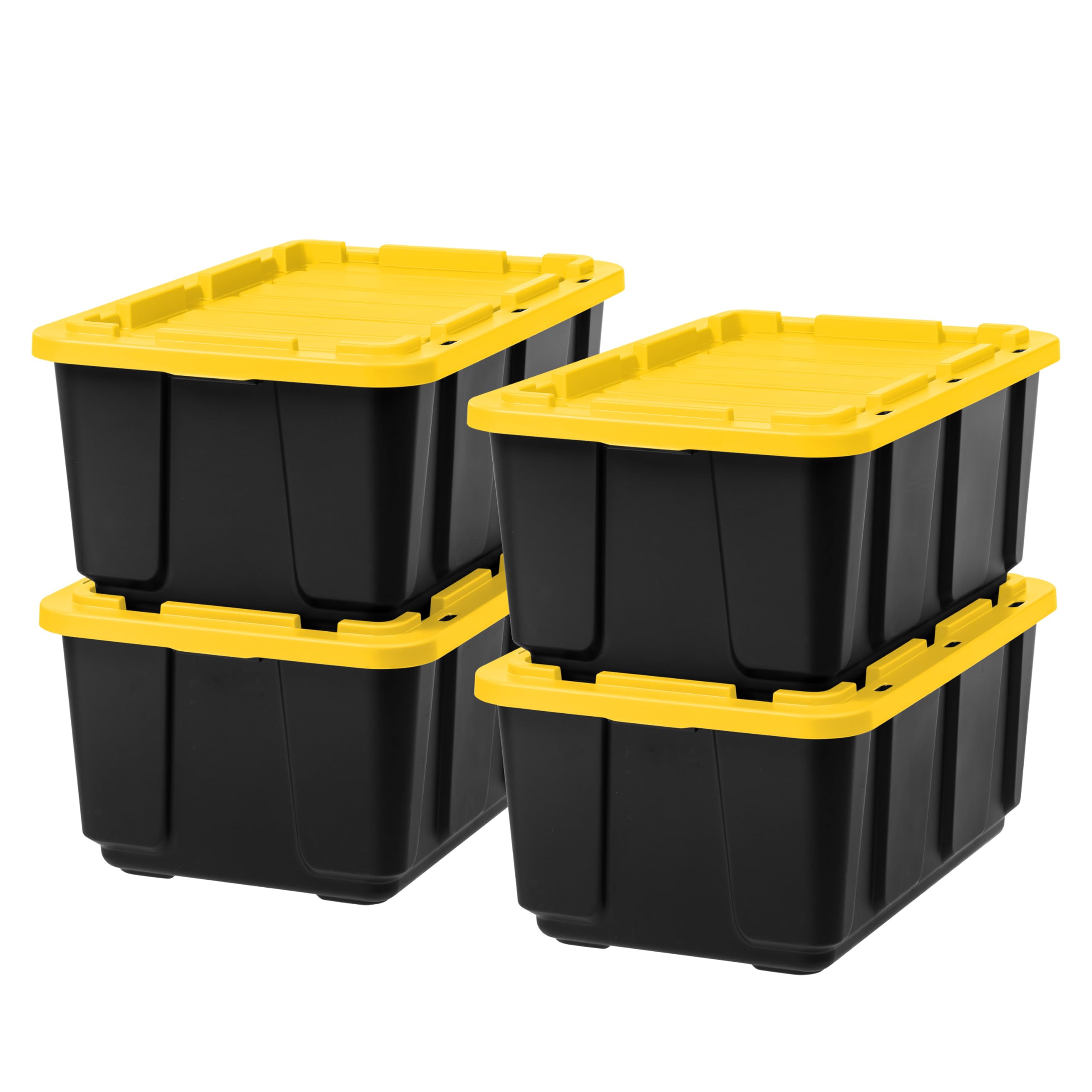 Iris Usa 27 Gallon Heavy Duty Truck Bed Toolbox Storage Tote Bins With Lids, 4 Pack - Made In Usa, Tough Snap On Lid Stackable I
