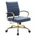 LeisureMod Benmar Blue Leather Office Desk Chair, Mid-Back Ergonomic Swivel Chair with Lumbar Support, Adjustable Height, Tilt L