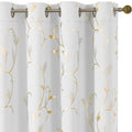 BUHUA Blackout Curtains Gold Foil Print Flower Vine Grommet Drapes, Room Darkening Thermal Insulated Curtains, Noise Reducing Cu
