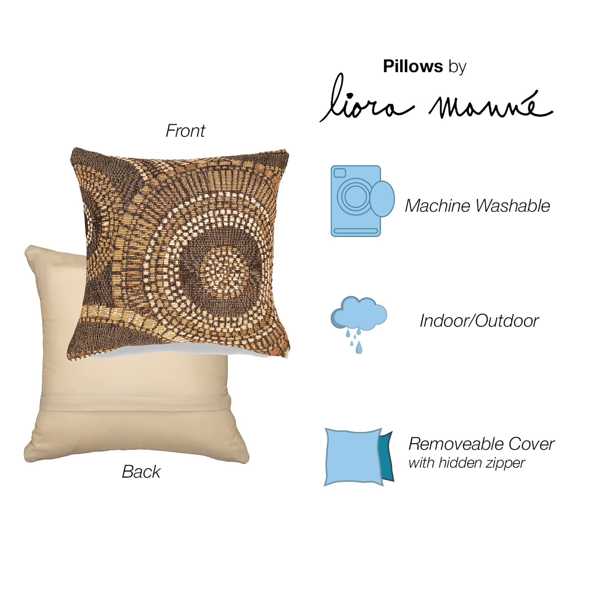 Liora Manne Marina Indoor/Outdoor Power Loomed Easy Care Pillows, 12' X 18', Circles Brown