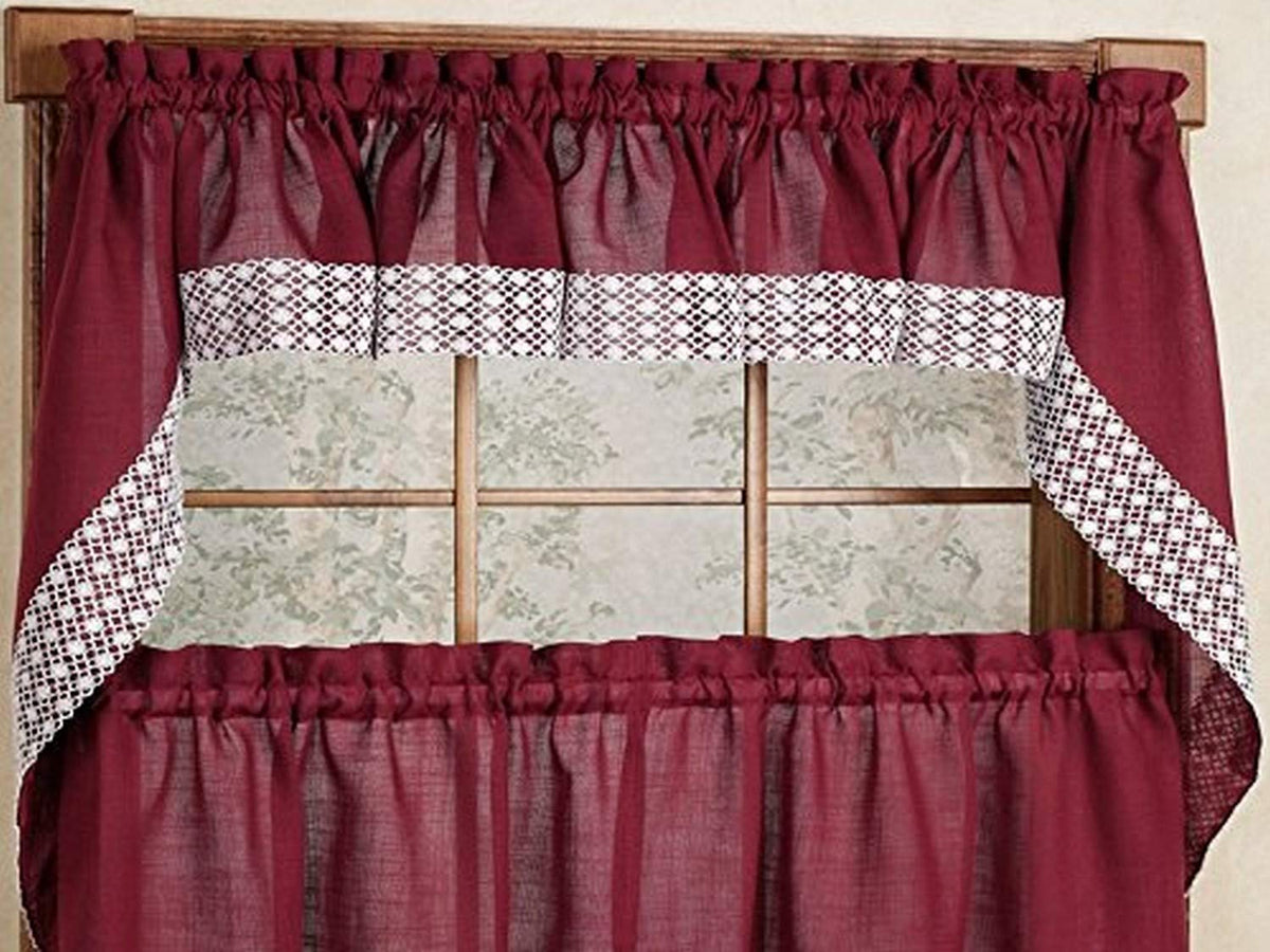 Sweet Home Collection Kitchen Curtain Pair, Swag, Salem Burgundy