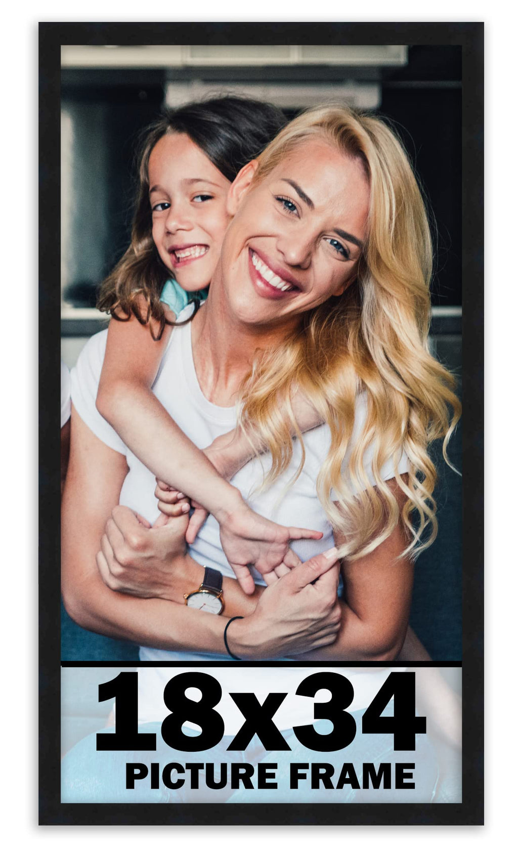 18x34 Frame Black Picture Frame - Complete Modern Photo Frame Includes UV Acrylic Shatter Guard Front, Acid Free Foam Backing Bo