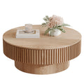 LKTART 31.5 Natural Coffee Table Modern Handcraft Drum Round Circle Wooden Solid Wood Veneer Tea Table for for Living Room Apa
