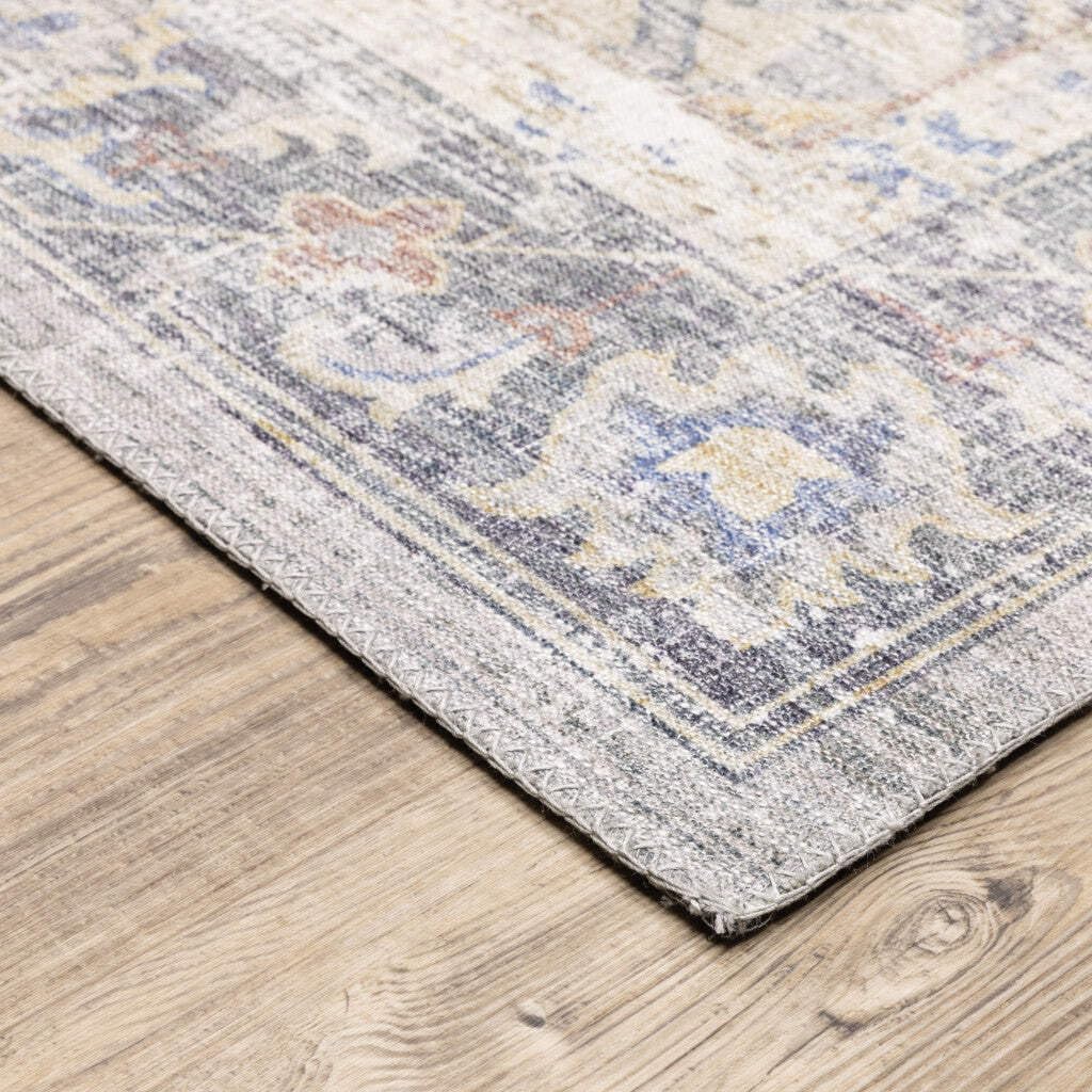 HomeRoots 509520 9 x 12 ft. Blue Gold Gray Orange Yellow & Purple Oriental Power Loom Stain Resistant Rectangle Area Rug