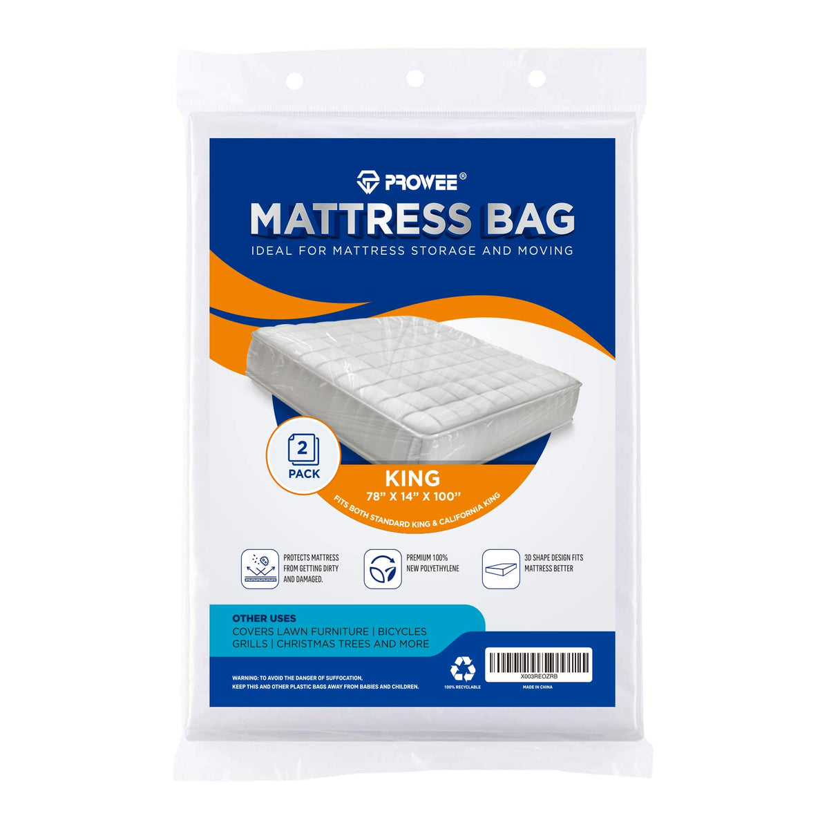 Prowee 2 Pack King Size Mattress Bag Clear Mattress Storage Bag Mattress Disposal Bag Mattress Plastic Cover For Moving
