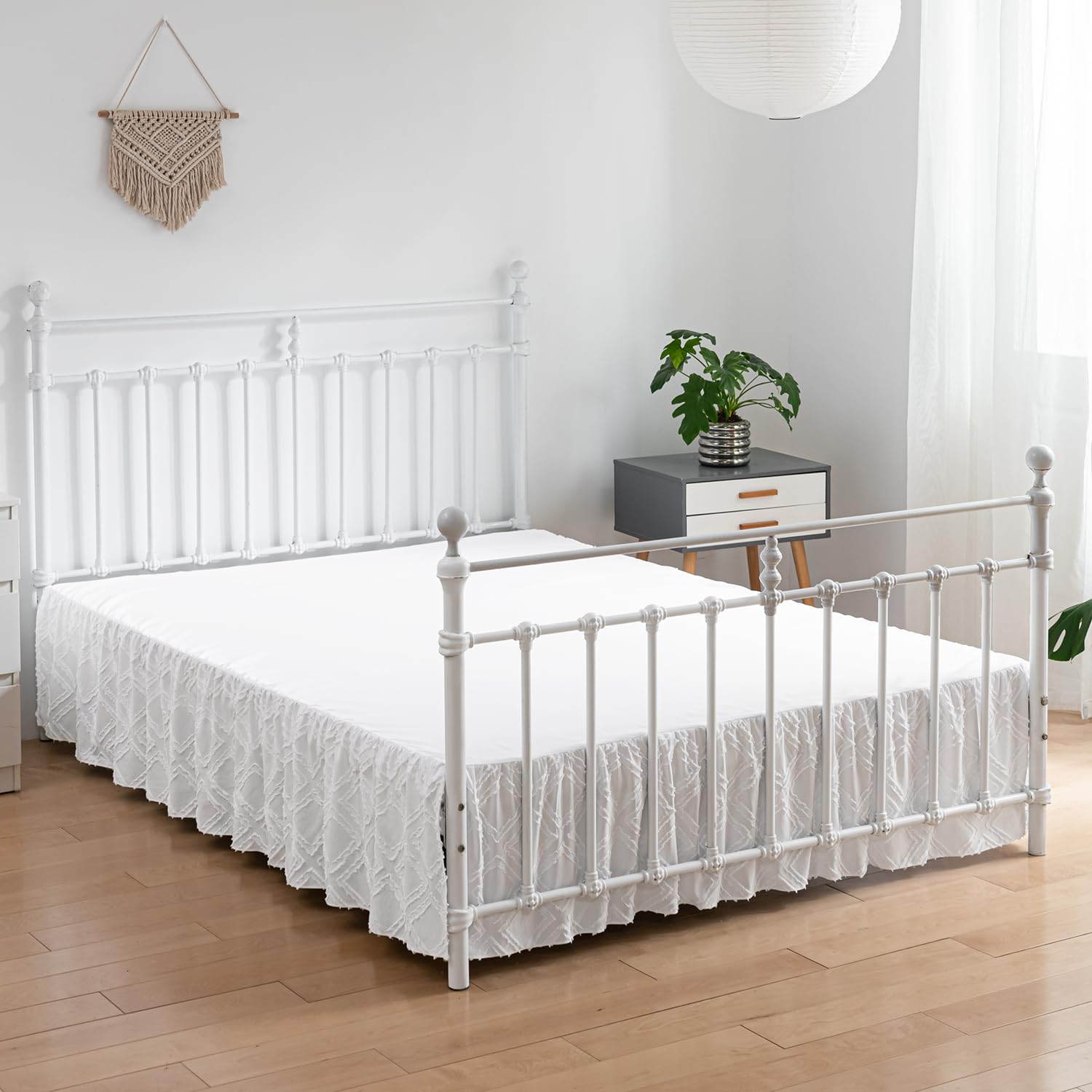 Tufted Bed Skirt King Size,Ruffled Bed Skirt With Split Corners, King Bed Skirt 12 Inch Drop, Boho King Size Bed Skirt White For