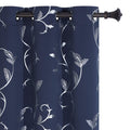 Buhua Navy Room Darkening Curtains Printed Flower Vine Noise Reducing Window Drapes For Kids Room 38W  96L Inch 1 Pair