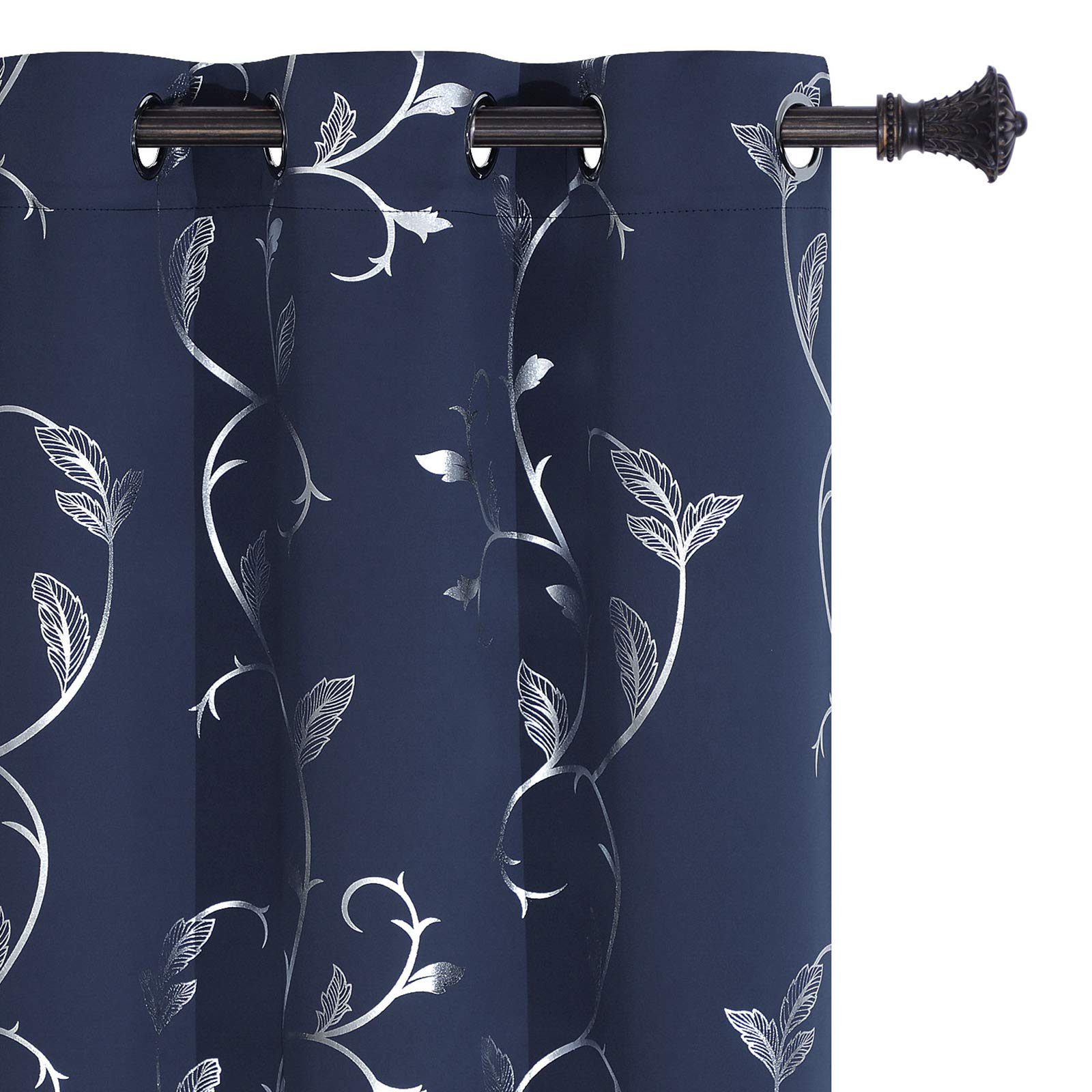 Buhua Navy Room Darkening Curtains Printed Flower Vine Noise Reducing Window Drapes For Kids Room 38W  96L Inch 1 Pair