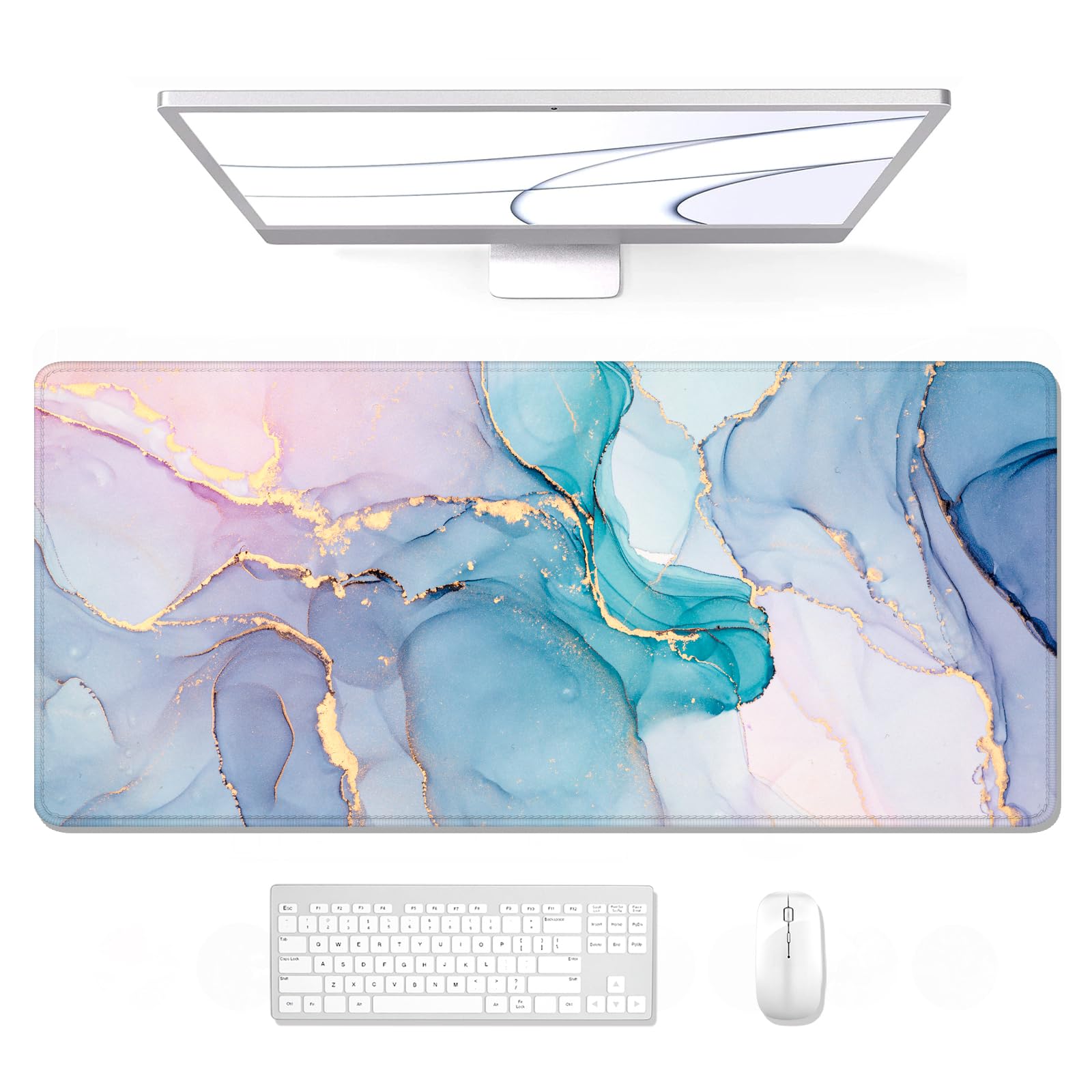 Auhoahsil Large Gaming Mouse Pad, Xxl Desk Pad, 35 X 15 Inch, Non-Slip Rubber Base, Stitched Edges, Superior Surface, Waterproof