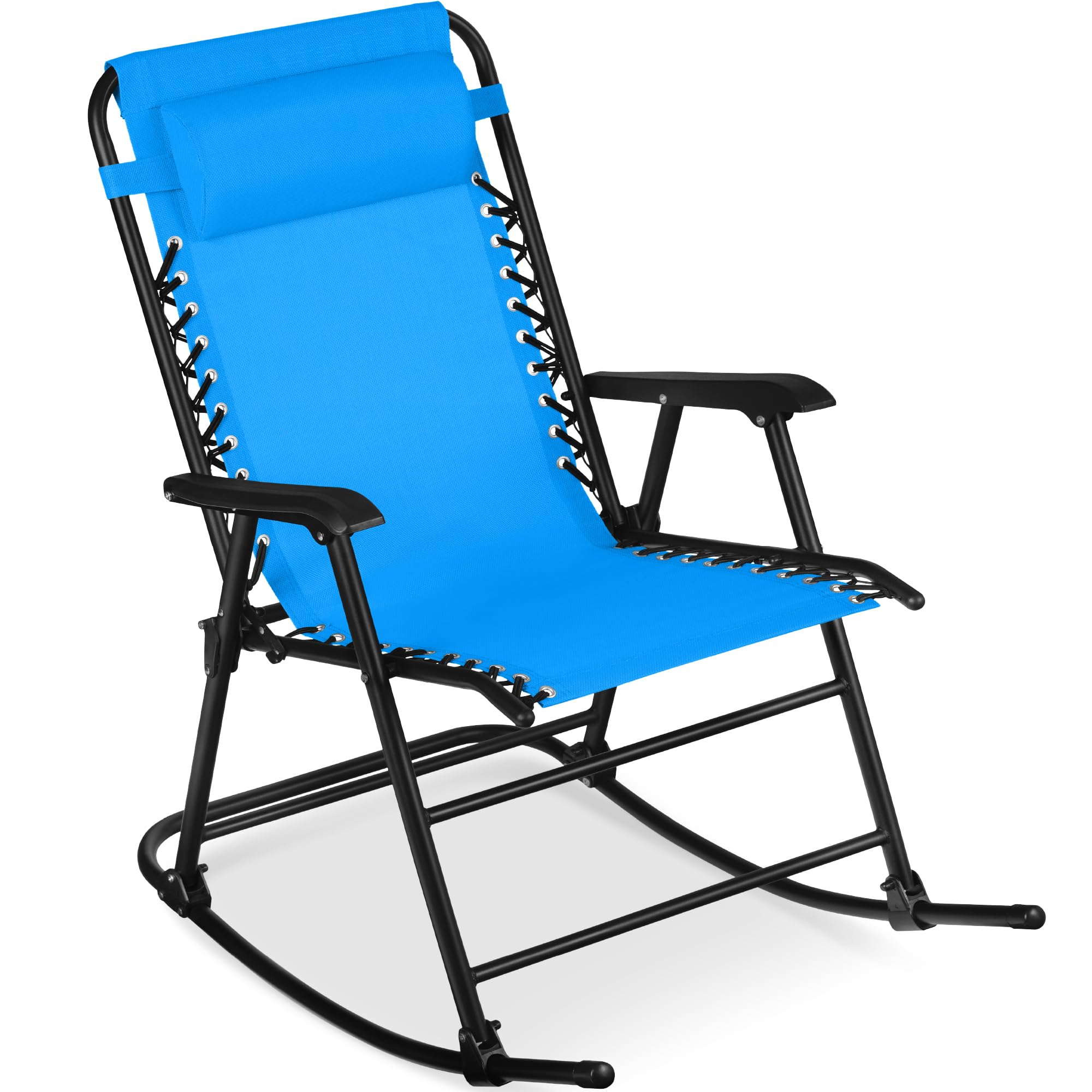 Best Choice Products Outdoor Folding Rocking Chair, Zero Gravity Lounge Chair, Patio Rocker w/Headrest Pillow - Aqua Blue