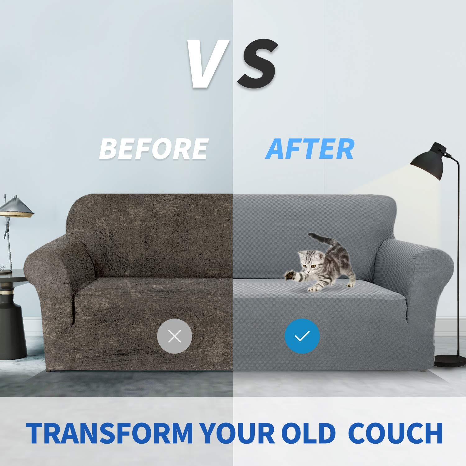 Znsayotx 1 Piece Jacquard Couch Covers For 3 Cushion Couch Living Room High Stretch Sofa Cover Pets Dogs Friendly Anti Slip Thickened Slipcovers Furniture Protector (Sofa, Light Grey)