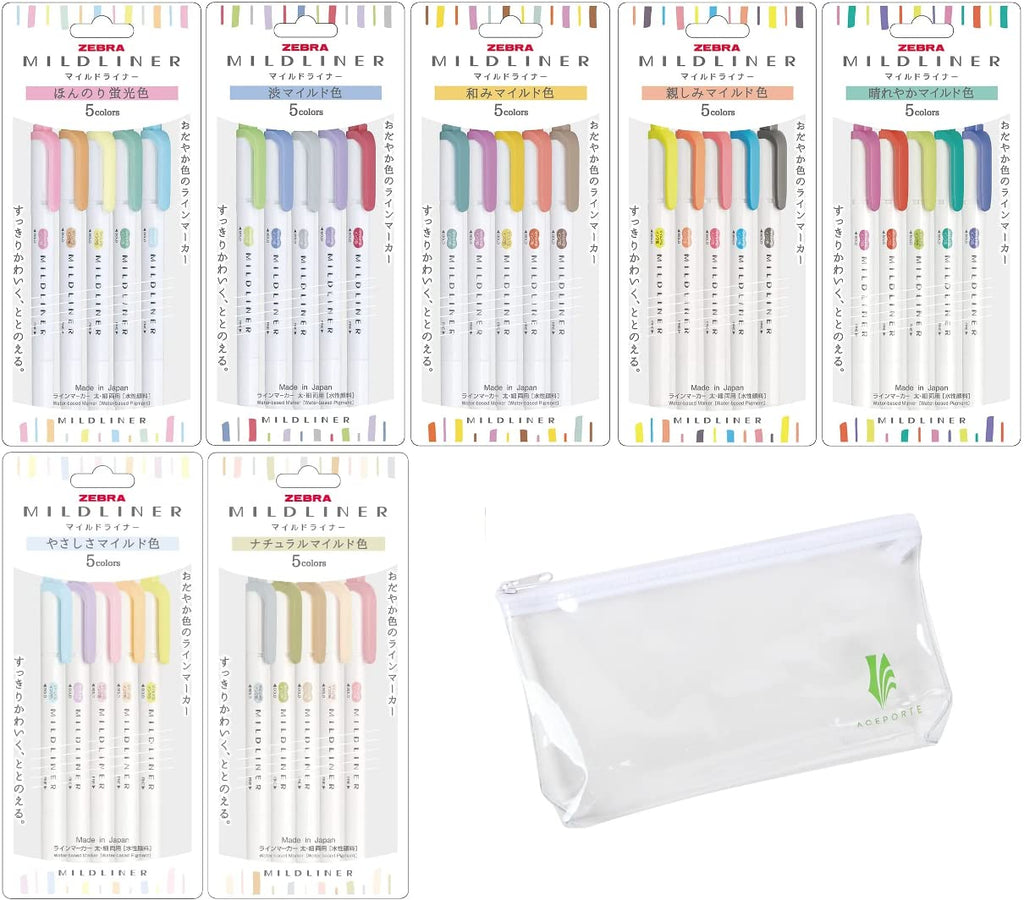 ZEBRA MILDLINER Highlighter Pen Markers, 35 Color Full Range Set, WKT7 Series