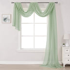 DONREN 288 Inches Extra Long Sage Green Sheer Window Scarf Valance - Luxury Soft Semi Sheer Scarf for Window Wedding Arch Sheer 