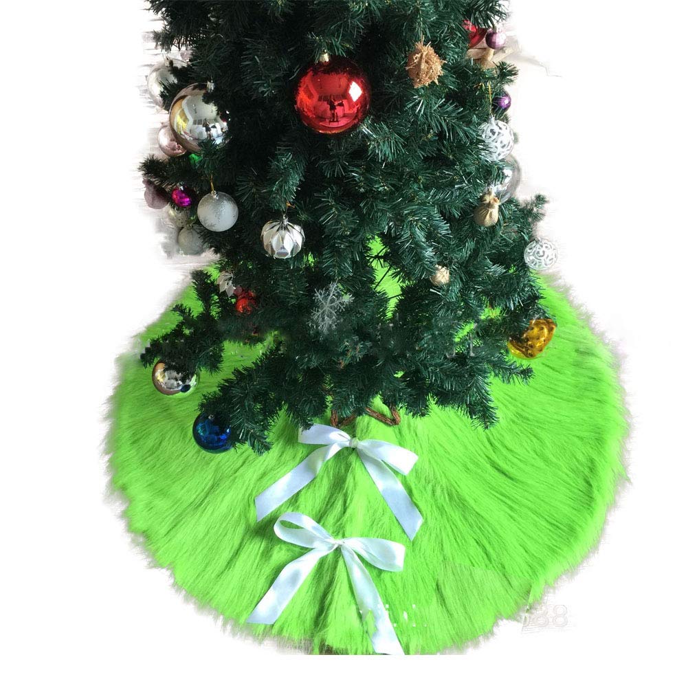 Eanpet Christmas Tree Skirt Fur Xmas Tree Skirts Mat Pure Faux Round Carpet for Home Party Decorations Ornaments (Green 30 Inch)