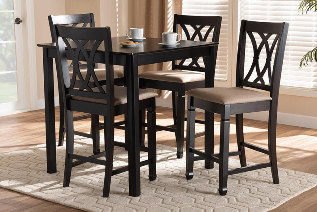 Baxton Studio Reneau Modern and Contemporary Sand Fabric Upholstered Espresso Brown Finished 5-Piece Wood Pub Set