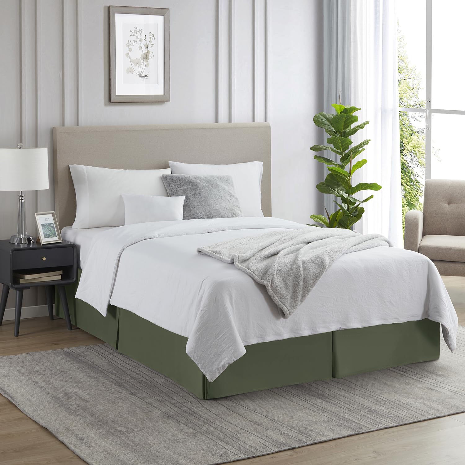 Nestl Olive Green Twin Bed Skirt - Twin Size Bed Skirt 14 Inch Drop - Brushed Microfiber Bed Skirts - Hotel Quality Pleated Bed Skirt - Shrinkage & Fade Resistant