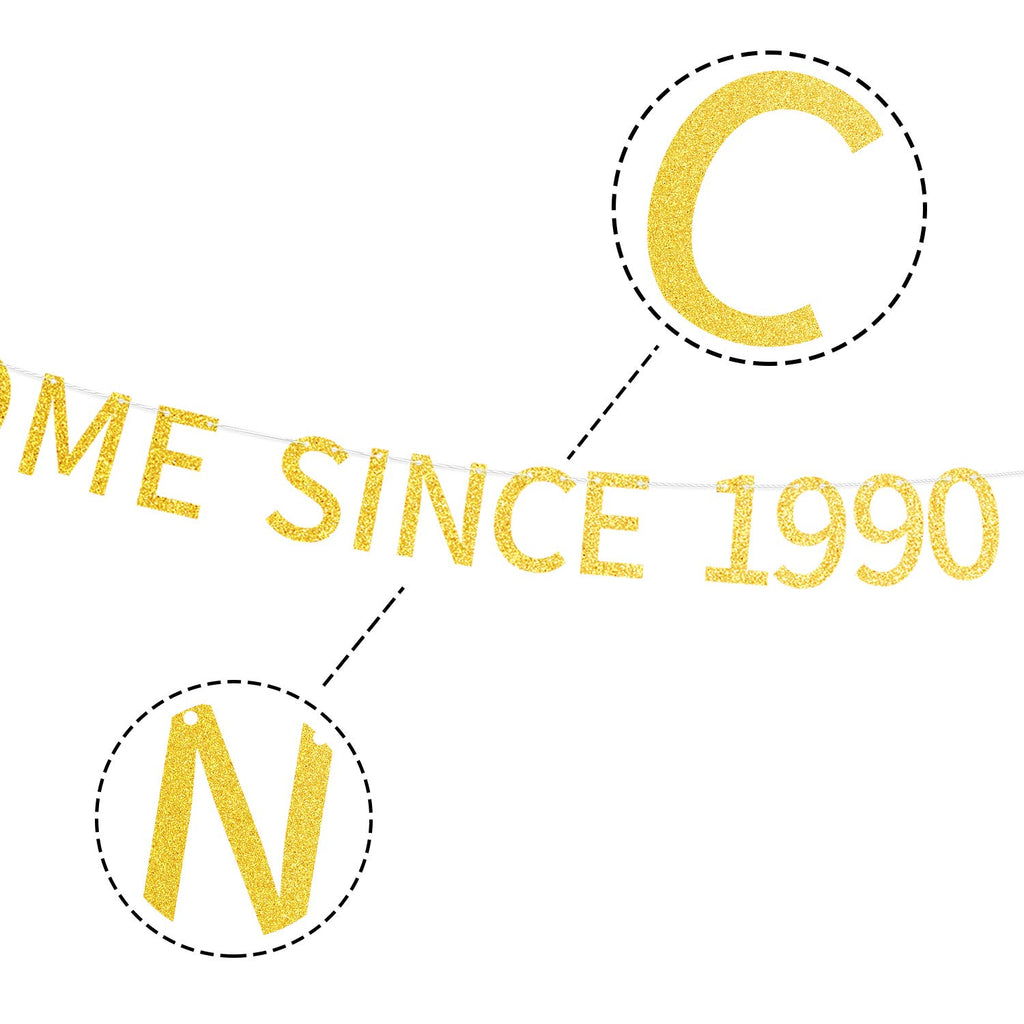 Awesome Since 1990 Pre-Strung Gold Glittery 34Th Birthday Banner 34 Thirty Four Old Birthday Party Decorations For Men Women