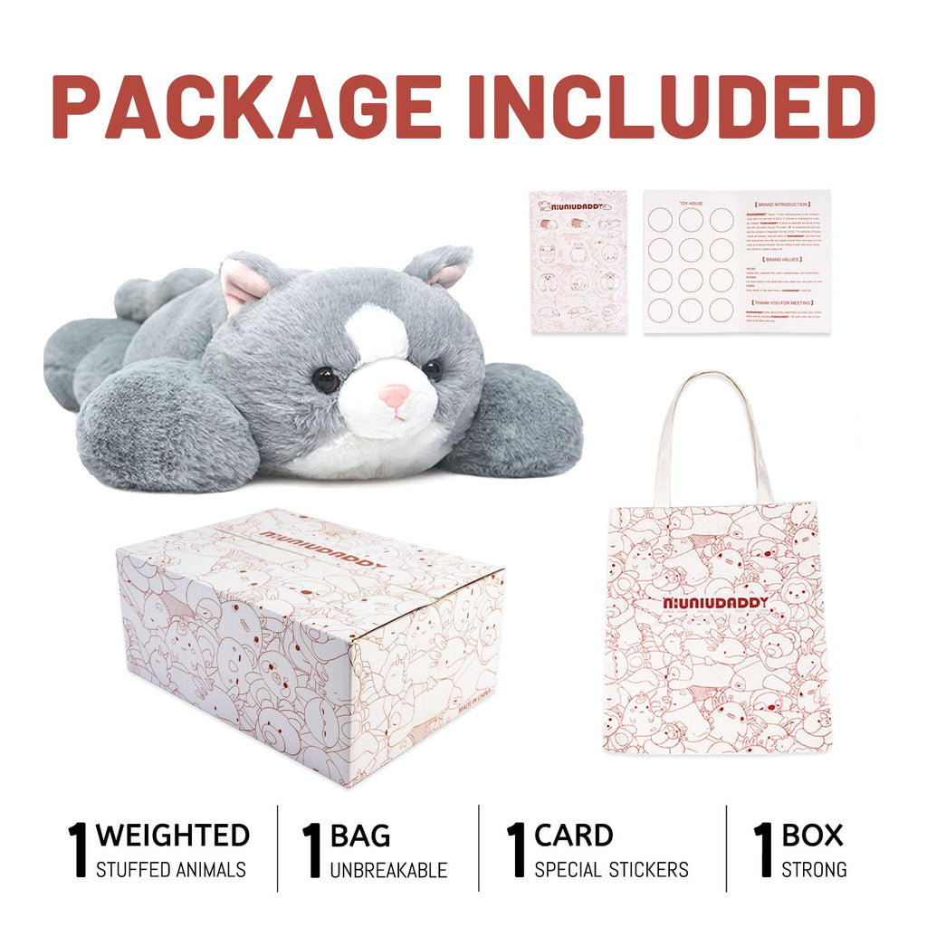 Niuniu Daddy Weighted Stuffed Animals For Anxiety, 3.3Lbs Weighted Cat Plushies Toy For Adults Kids, 20 Large Grey Stuffed Cat P