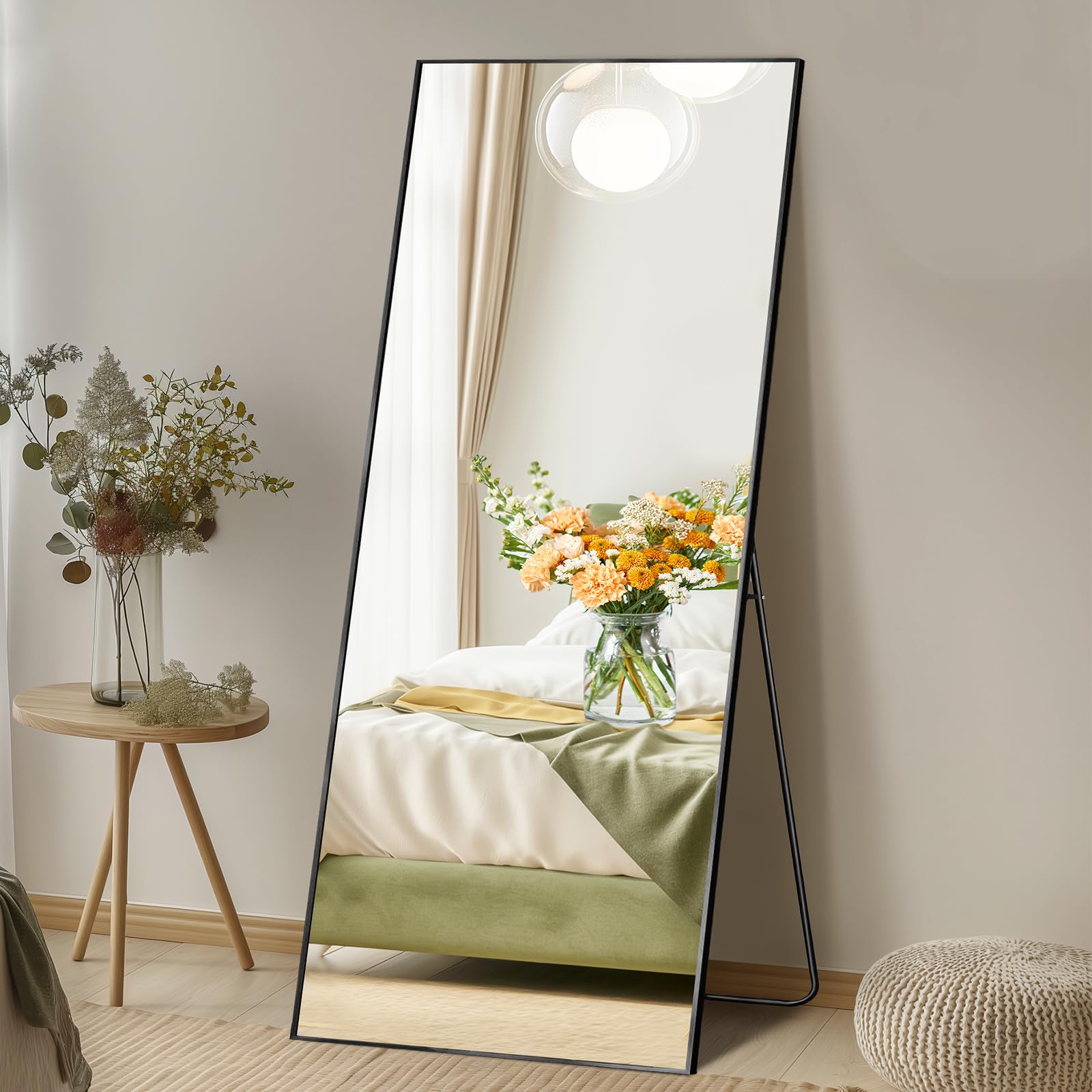 DUMOS Full Length Mirror with Stand 56x21 Floor Standing Aluminum Frame for Bedroom Body Hanging Leaning Modern Simple Home Deco