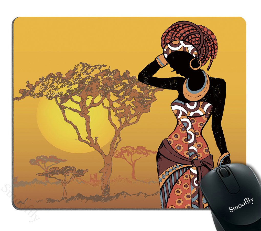 Smooffly African Woman Mouse Pad, Sunset Tree Rectangle Non-Slip Rubber Mousepad Gaming Mouse Pad, 240Mm X 200Mm X 3Mm, Brown Bl